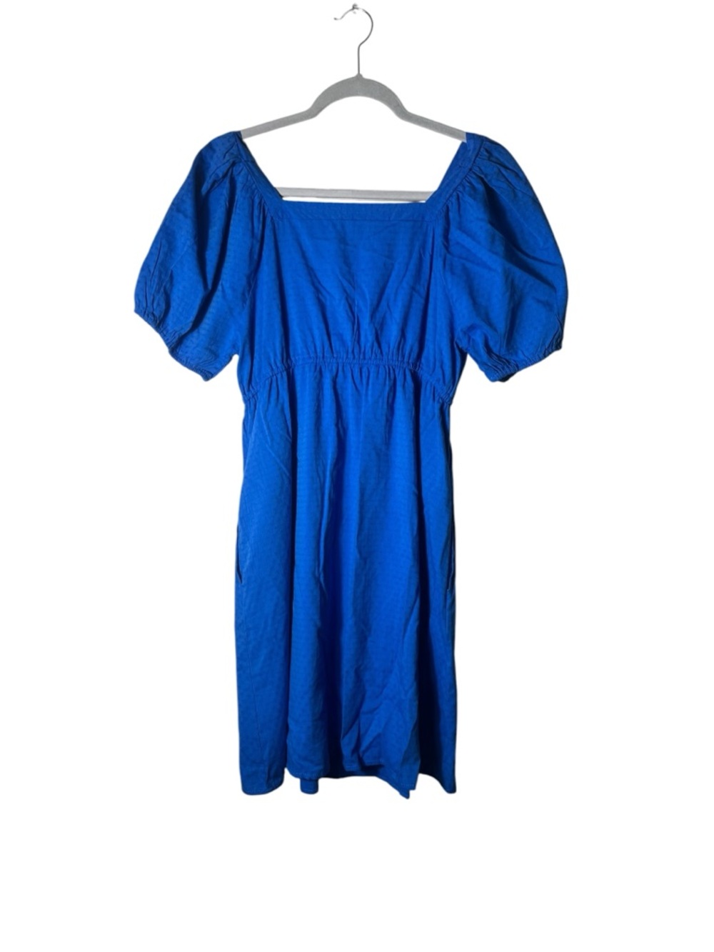 Square Neck Puff Sleeve Midi Dress‎ in Cobalt Blue